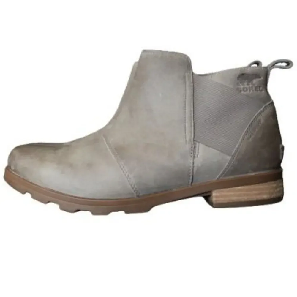 SOREL | Grey Leather Emilie Chelsea Waterproof Ankle Boots Pull-On Booties 10